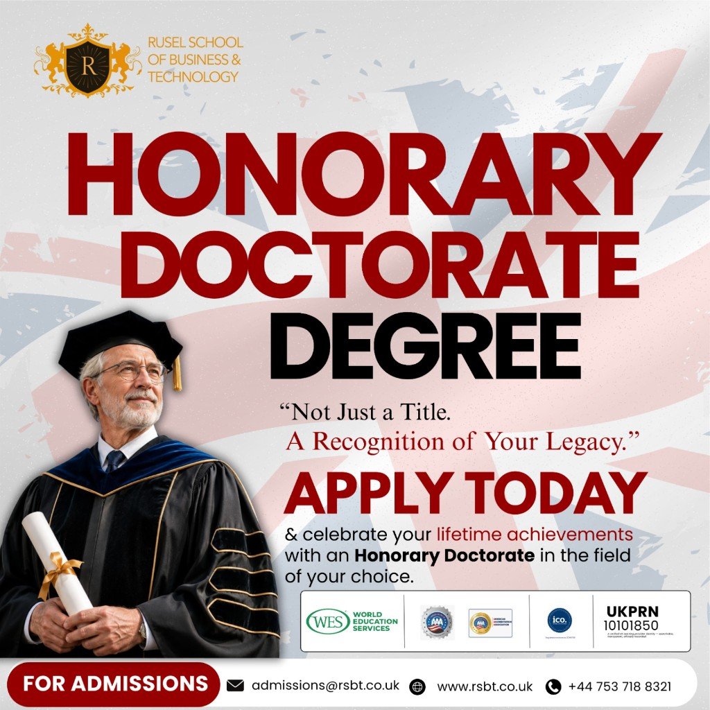 Honorary Doctorate Degree — Rusel School of Business and Technology