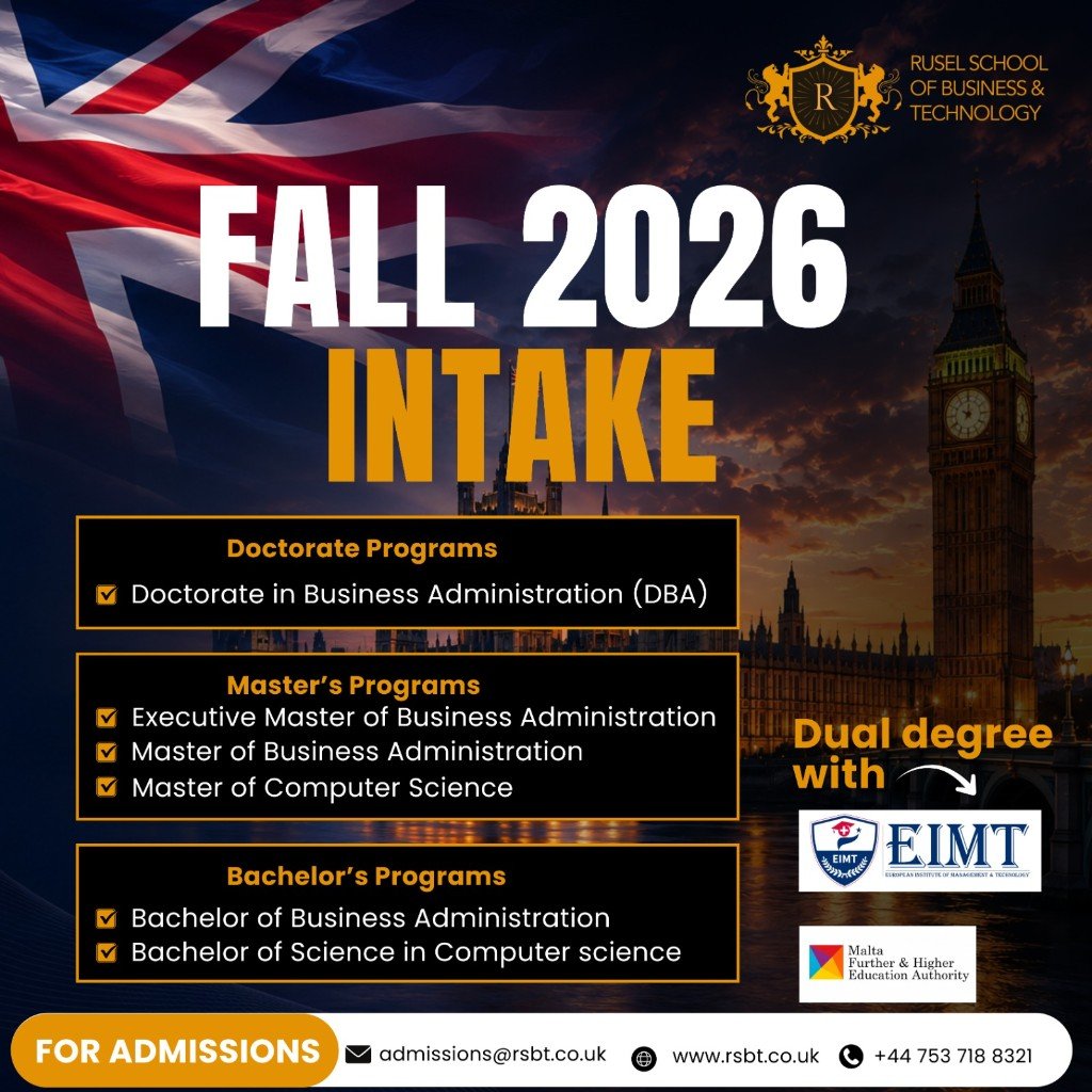 Fall 2026 Intake — Doctorate, Master's and Bachelor's Programs at Rusel School of Business and Technology